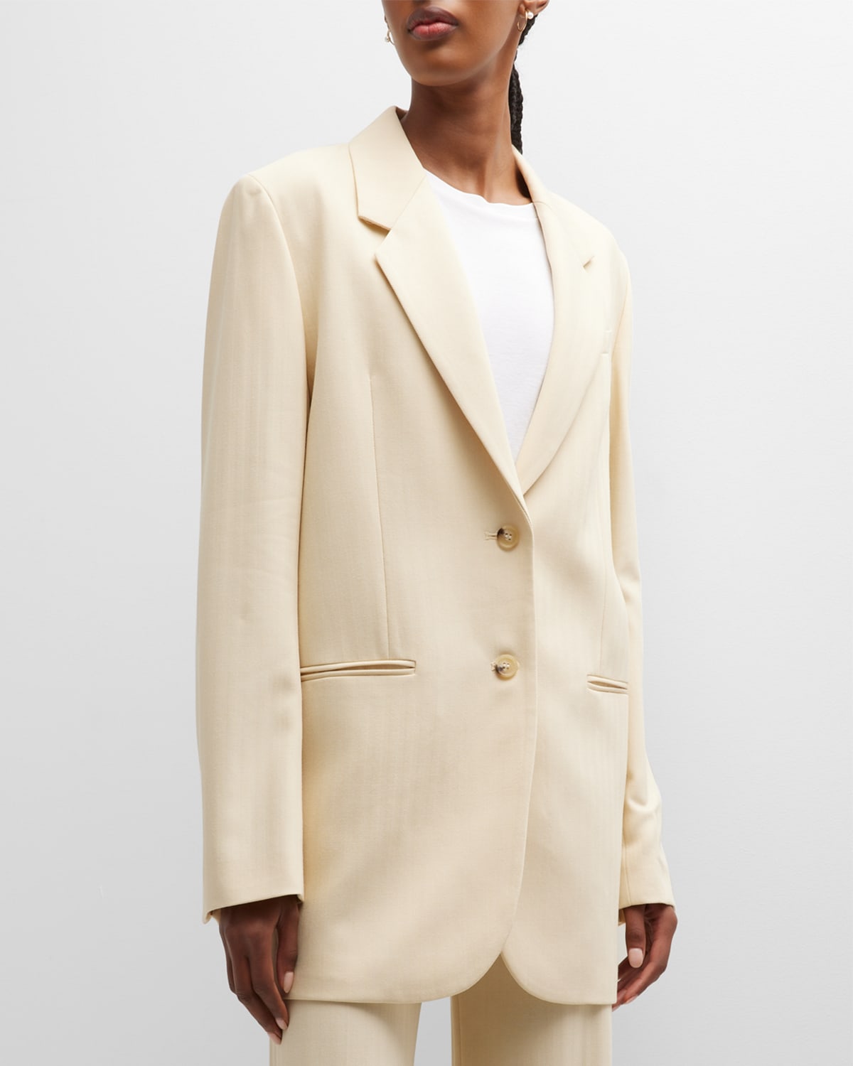 Totême Tailored Herringbone Single-breasted Suit Jacket In Off White