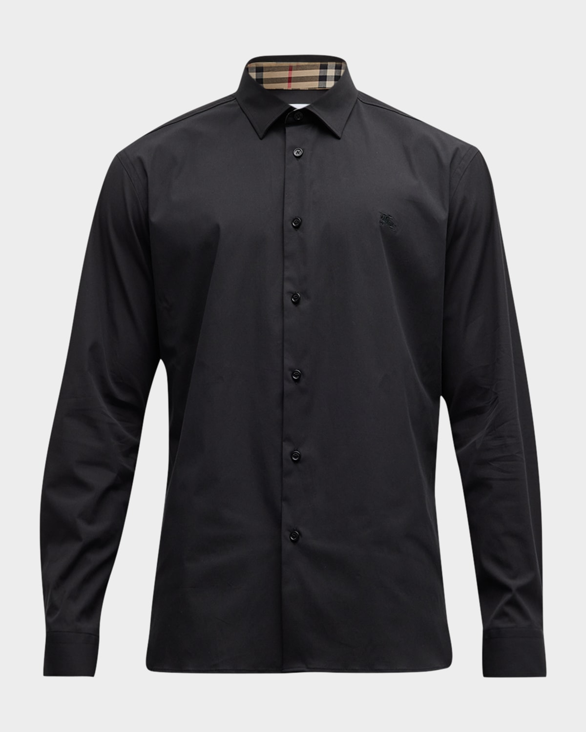 Burberry Sherfield Equestrian Knight Stretch Cotton Poplin Button-up Shirt In Black