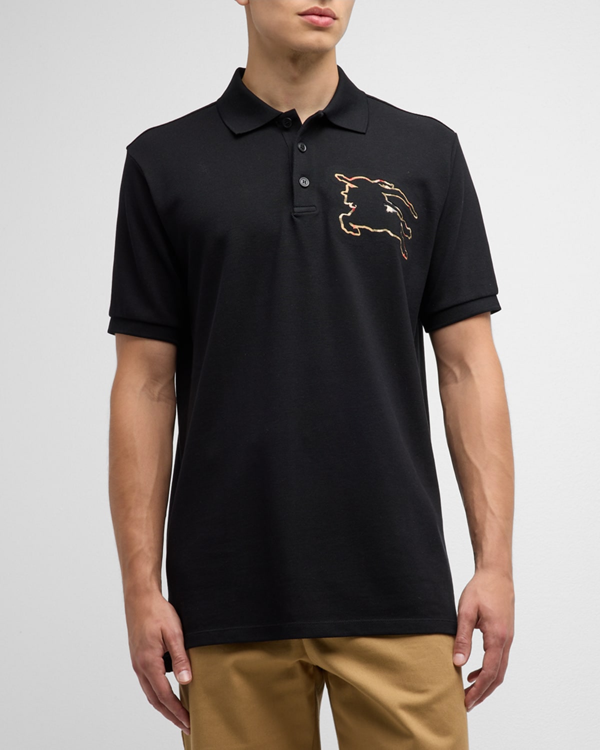Burberry Men's Winslow Check Ekd Outline Polo Shirt In Black