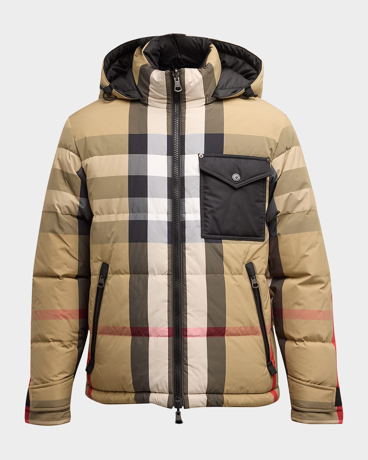 Shop Burberry Men's Rutland Check Puffer Jacket In Archive Beige