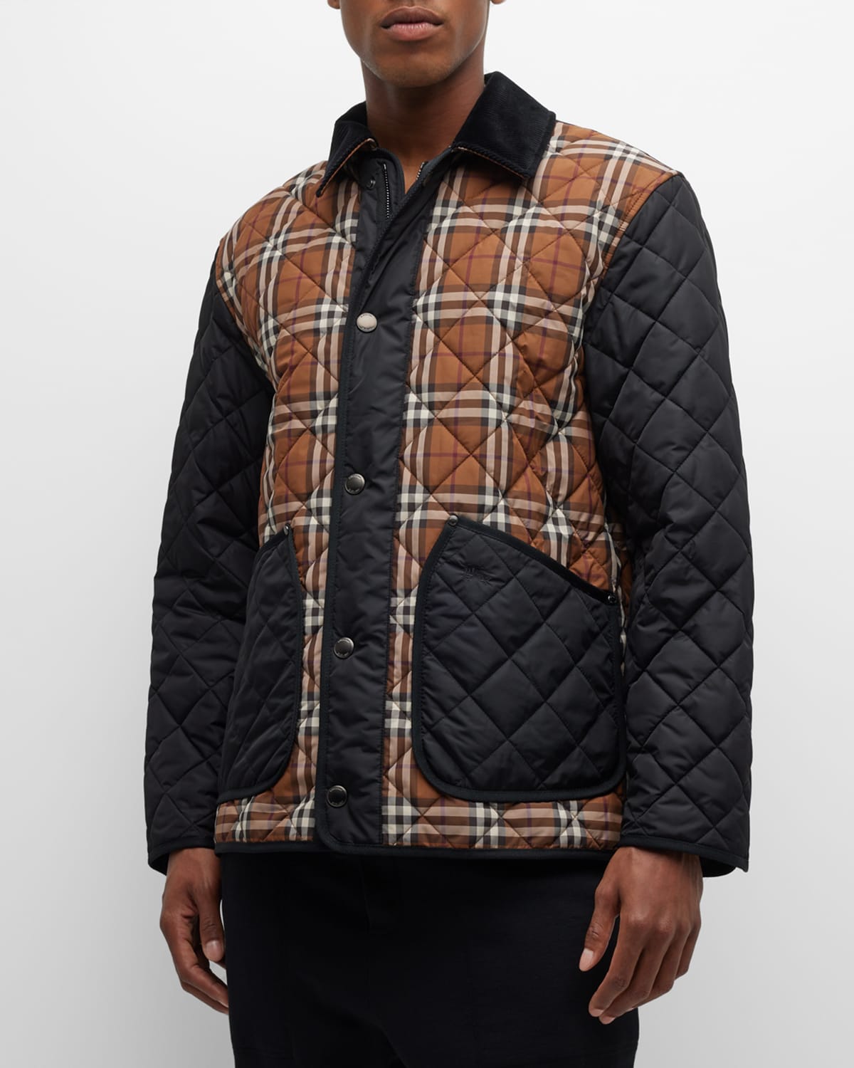 Shop Burberry Men's Weavervale Check Quilted Jacket In Dark Birch Brown