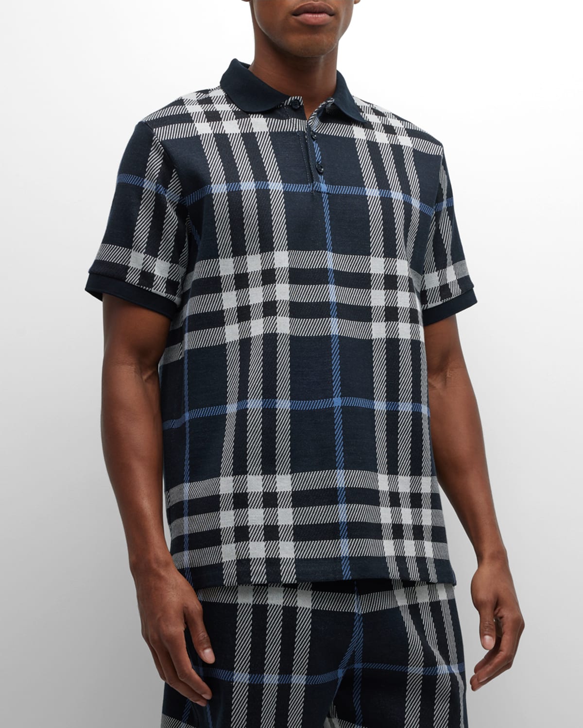 Burberry Check Cotton Jacquard Polo Shirt In White/dark Blue