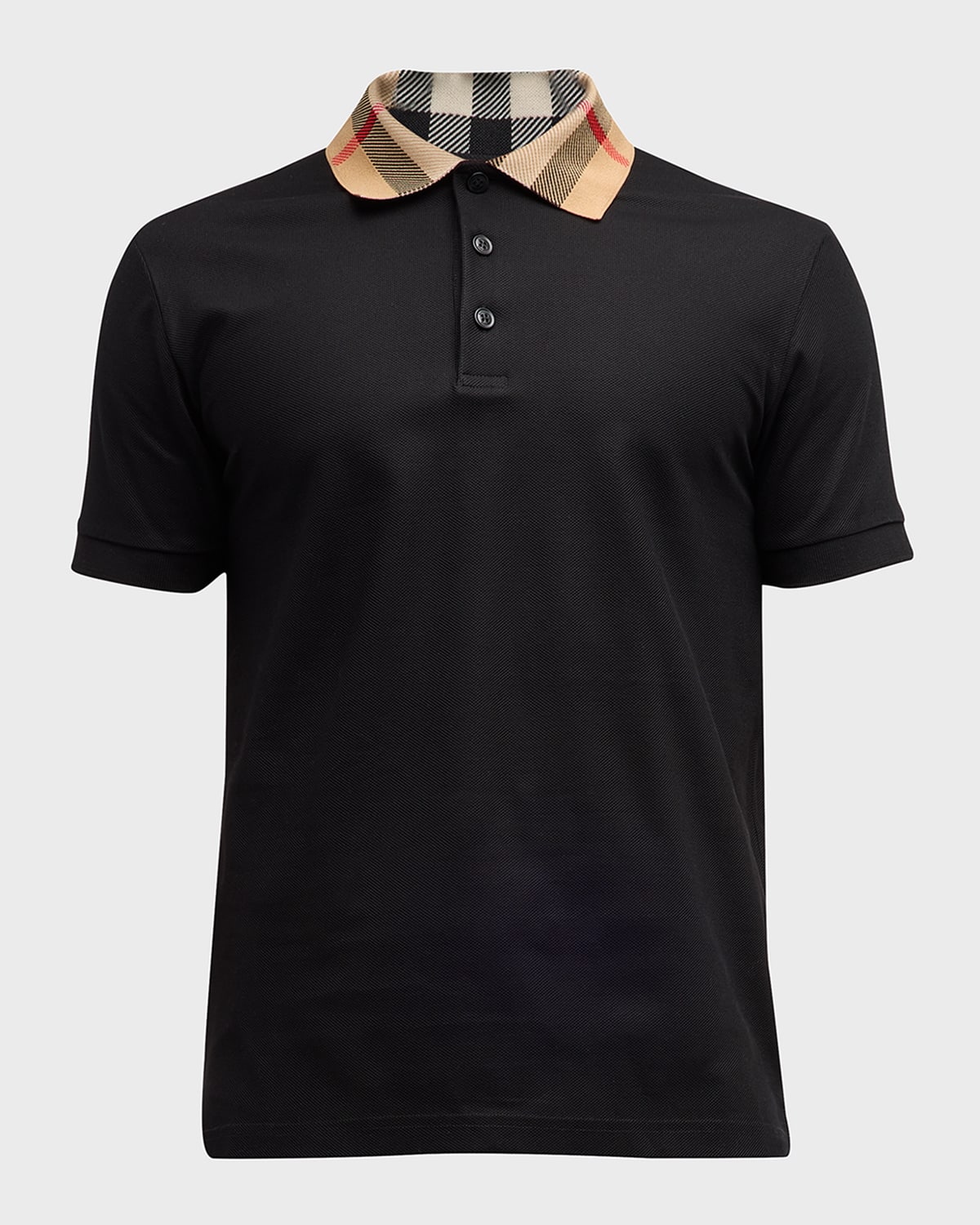 Shop Burberry Men's Cody Check-collar Polo Shirt In Black