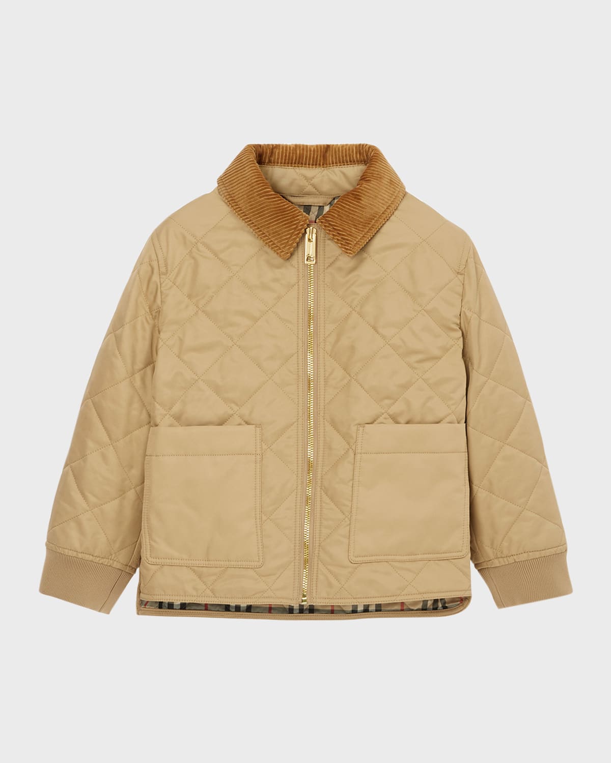 Shop Burberry Girl's Otis Quilted Check-print Lined Jacket In Archive Beige