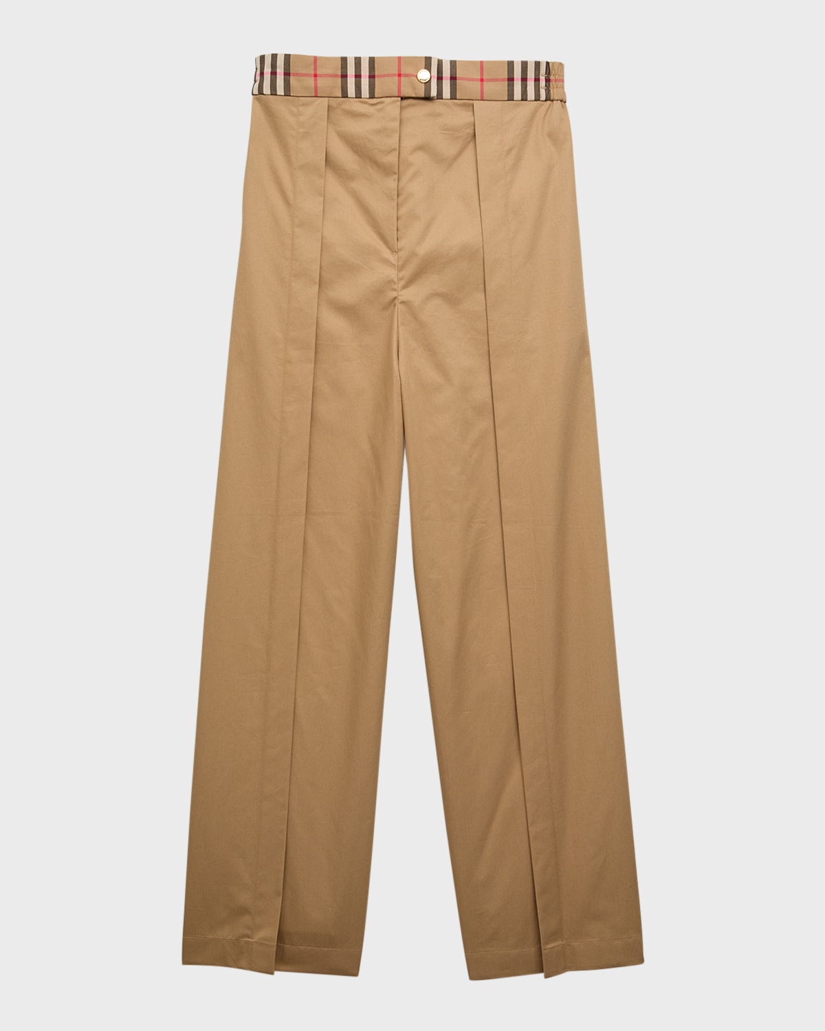 Burberry Kids' Girl's Hermia Check-print Trim Wide Leg Trousers In Archive Beige