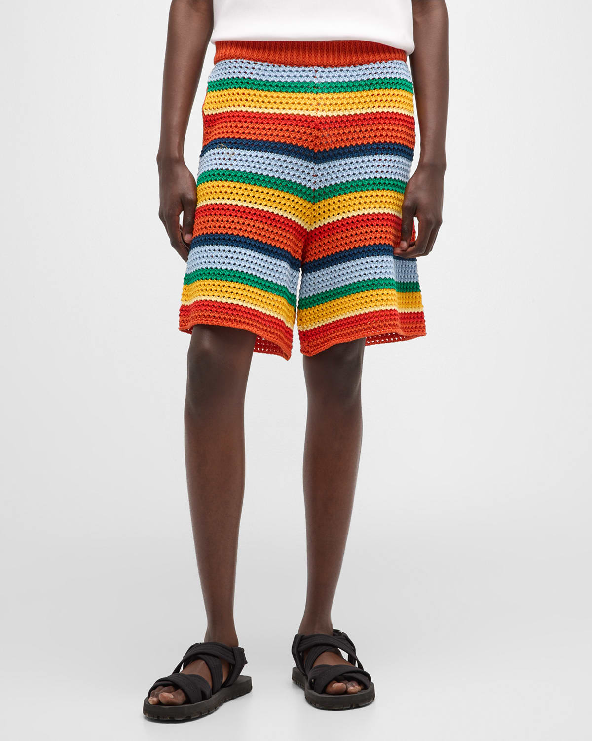 Marni Crochet-knit Striped Shorts In Multicolou