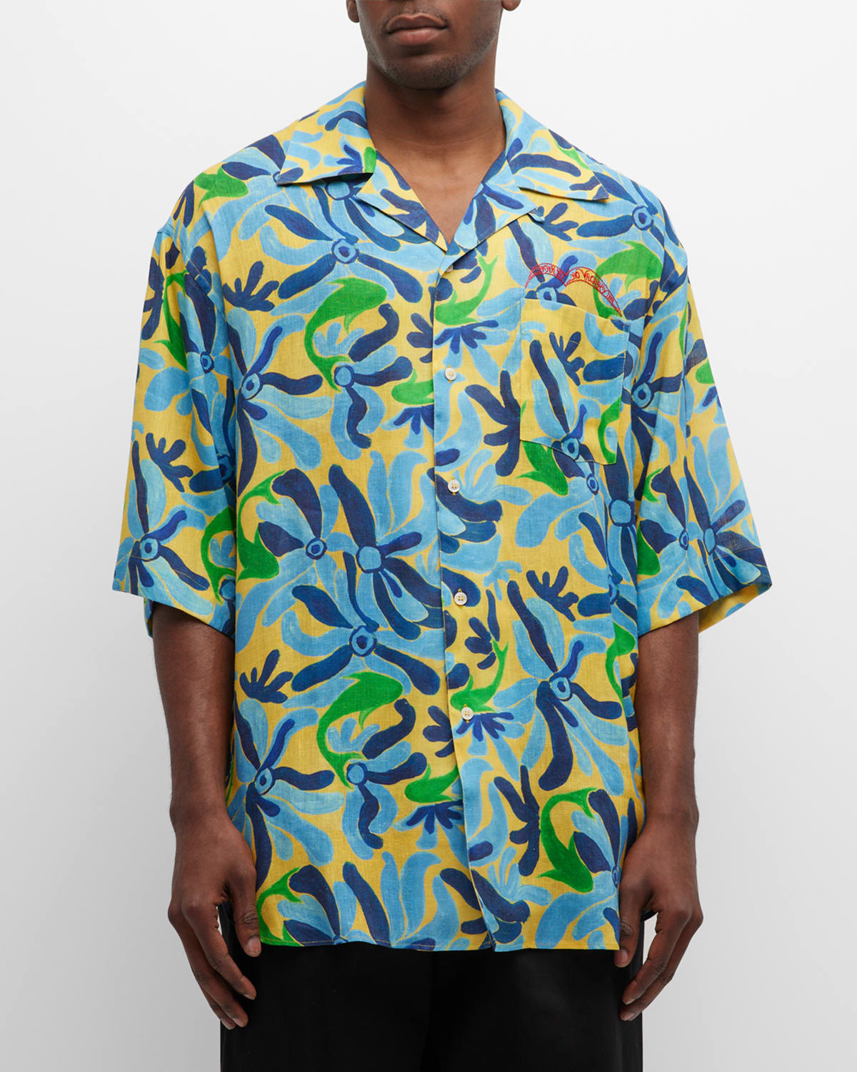 Marni X No Vacancy Inn Fish-print Linen-blend Shirt In Blue