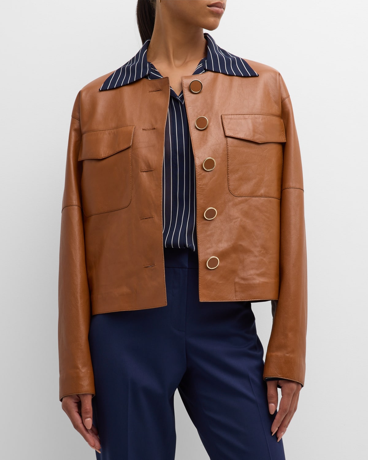 Button-Down Lambskin Leather Jacket