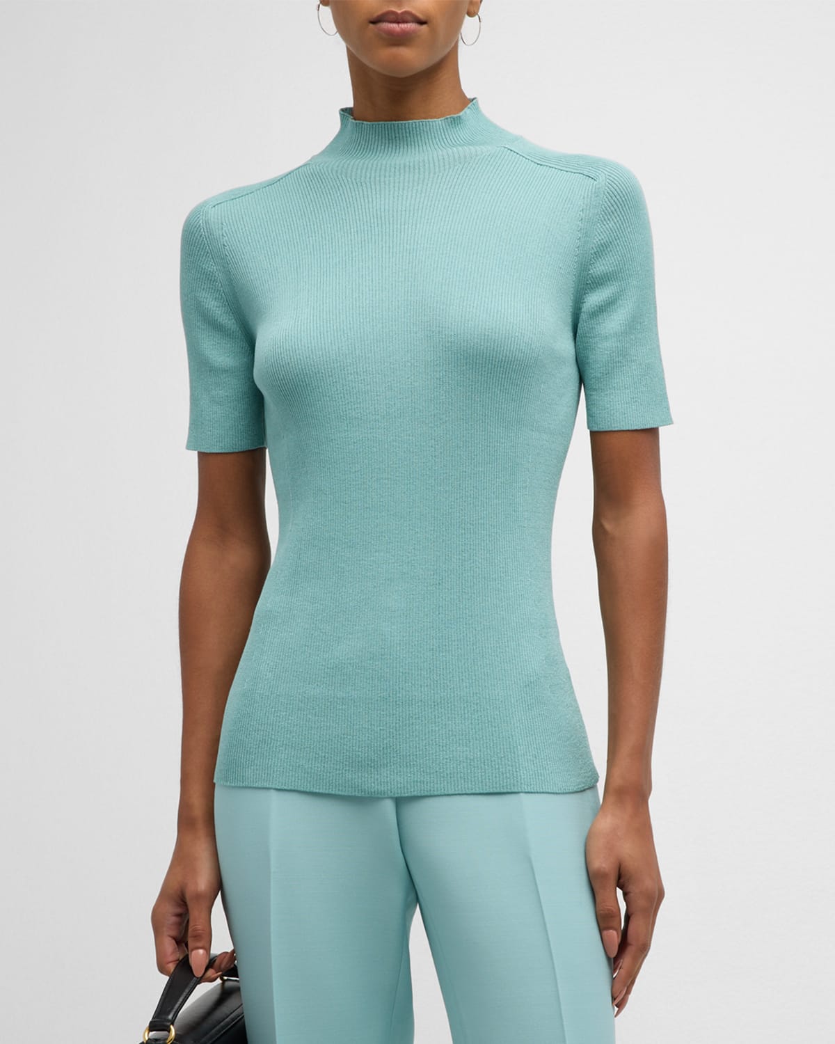 Lafayette 148 Ribbed Mock-neck Sweater In Sea Grass