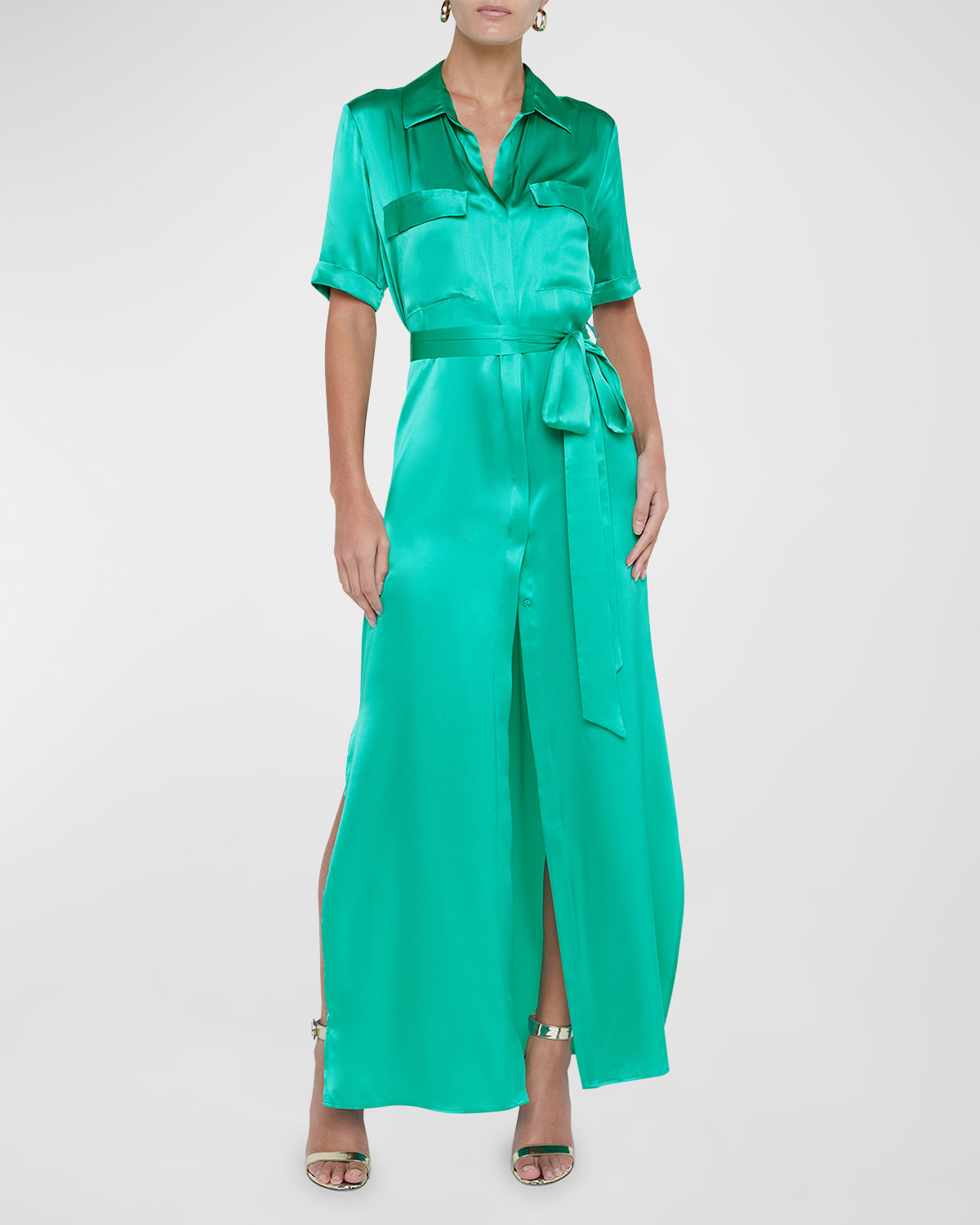 L Agence Klement Cargo-pocket Maxi Dress In Bright Seafoam