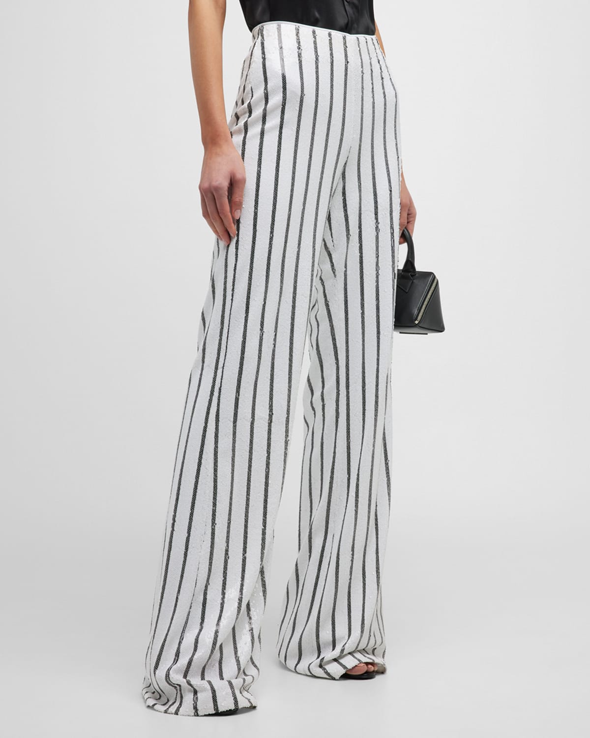L Agence Sapphire Sequin-embellished Striped Pants In White Black Sequin Stripe