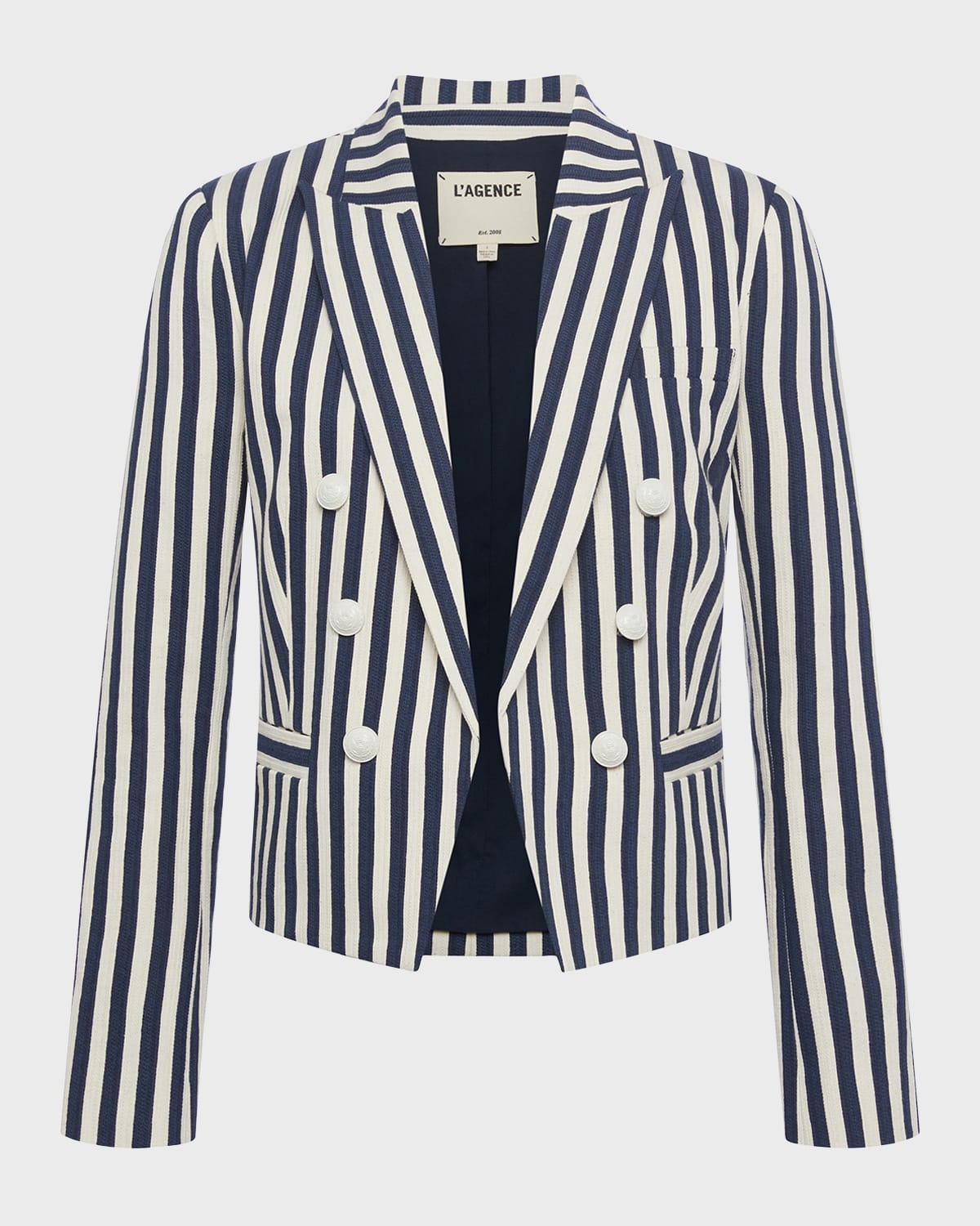 L Agence Brooke Striped Cropped Blazer In Navy/ecru Stripe