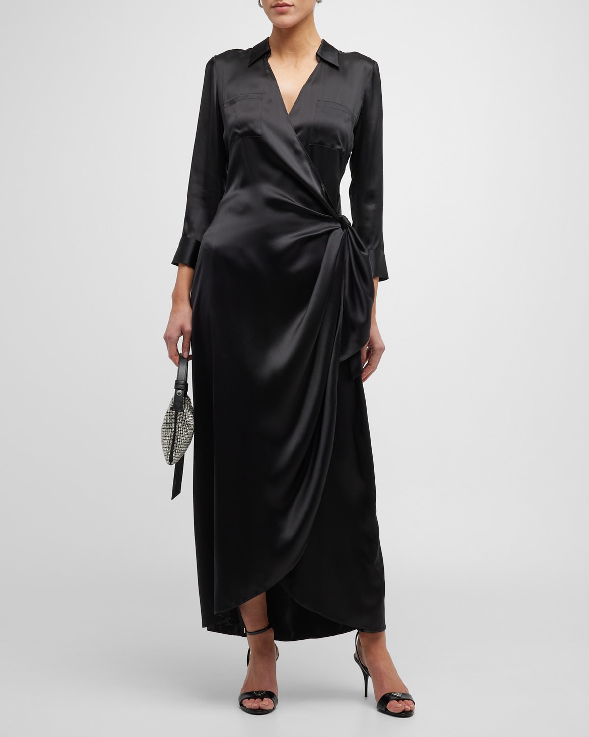 Shop L Agence Kadi Wrap Silk Maxi Dress In Black