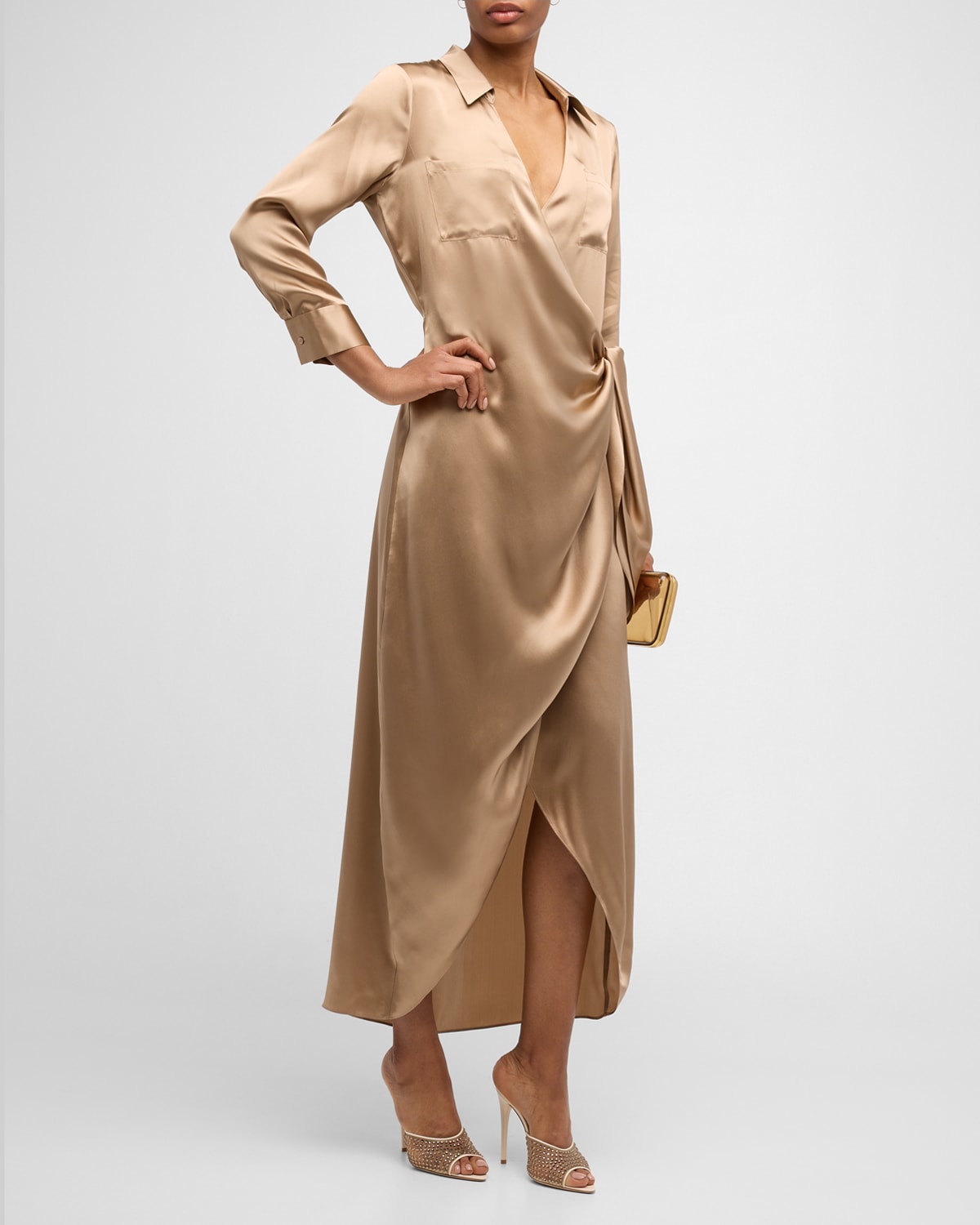 Shop L Agence Kadi Wrap Silk Maxi Dress In Dark Cappuccino