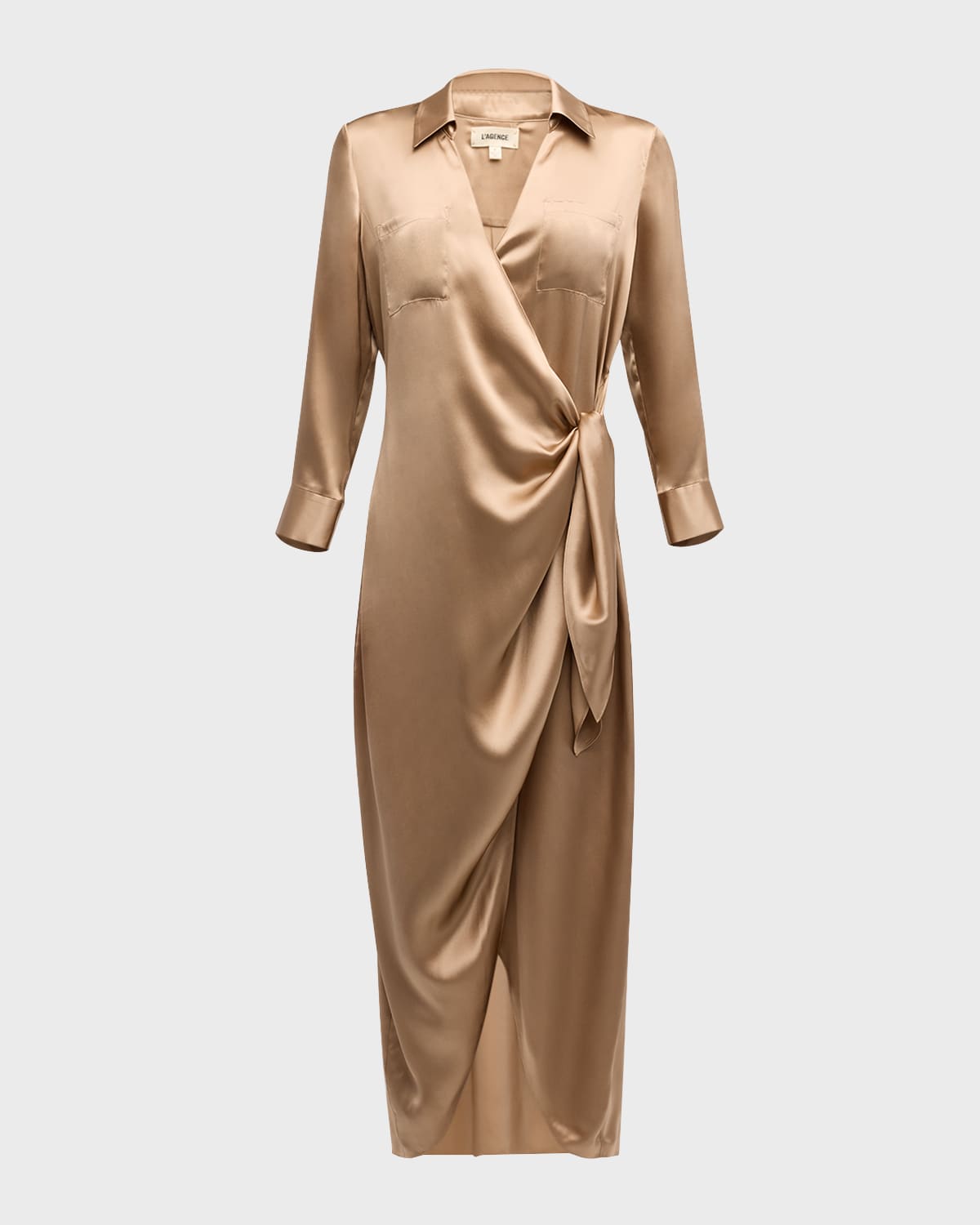 L Agence Kadi Wrap Silk Maxi Dress In Dark Cappuccino