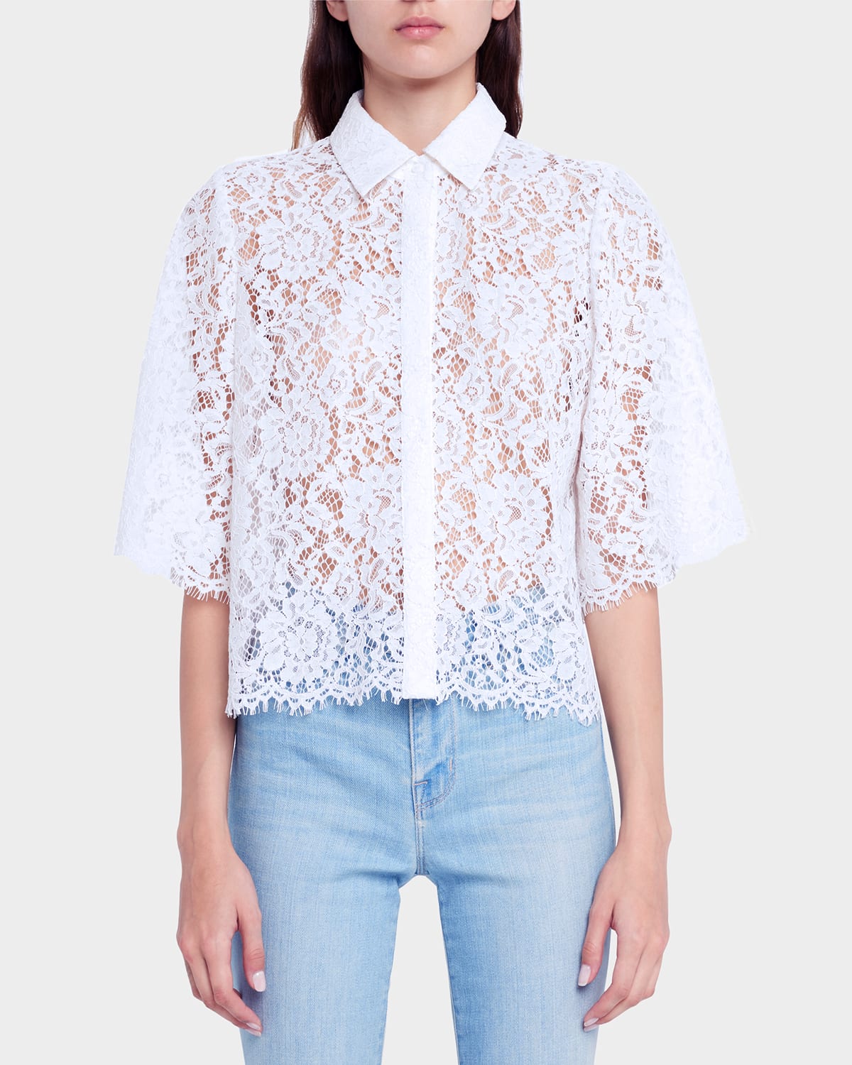 L Agence Fern Lace Button-front Blouse In White