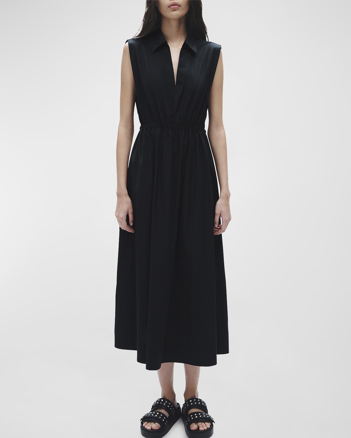 Shop Rag & Bone Soraya Cotton Waist-tie Midi Dress In Black