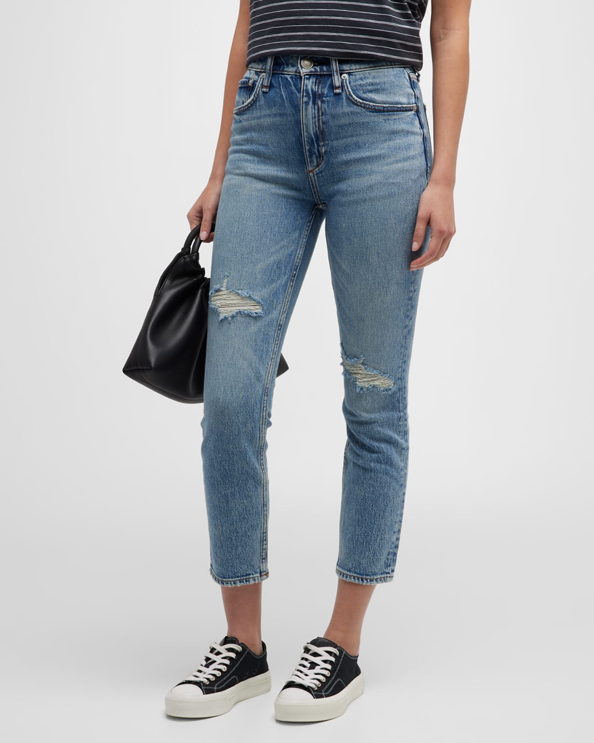 Rag & Bone Wren Ripped High Waist Ankle Slim Jeans In Everly