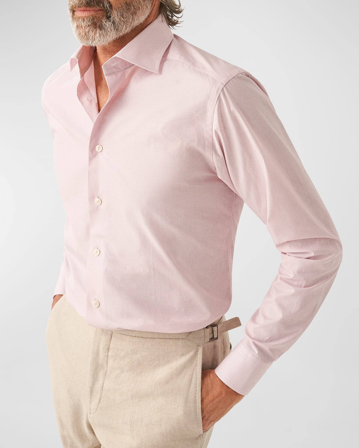 Eton Contemporary Fit Stripe Organic Cotton Dress Shirt In Medium Pink
