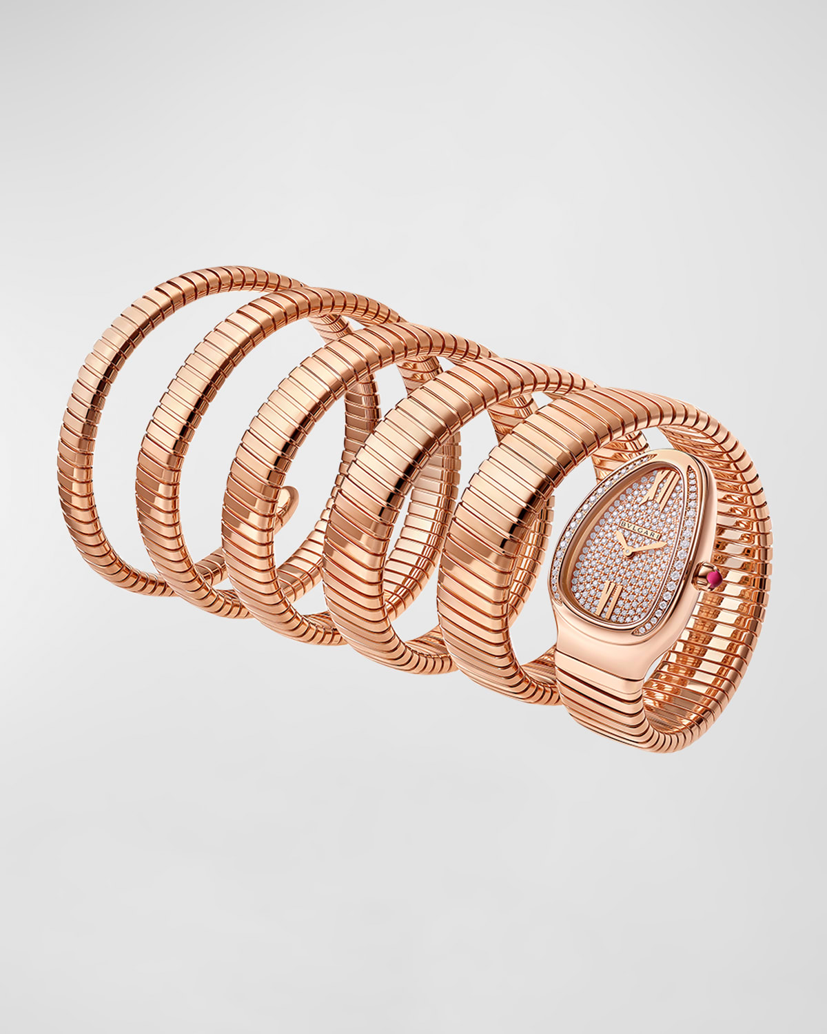 Bvlgari 35mm Serpenti Diamond 5-twirl Watch In Rose Gold