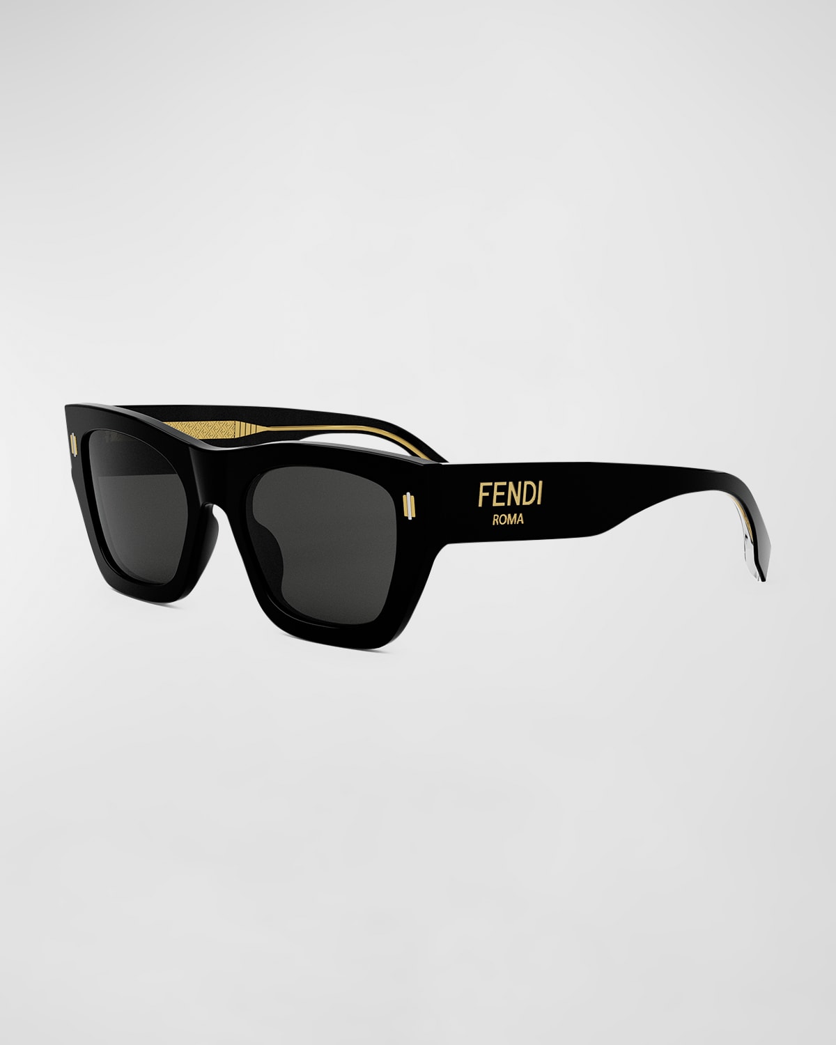 Shop Fendi Roma Square Acetate Sunglasses In Shiny Black/smoke