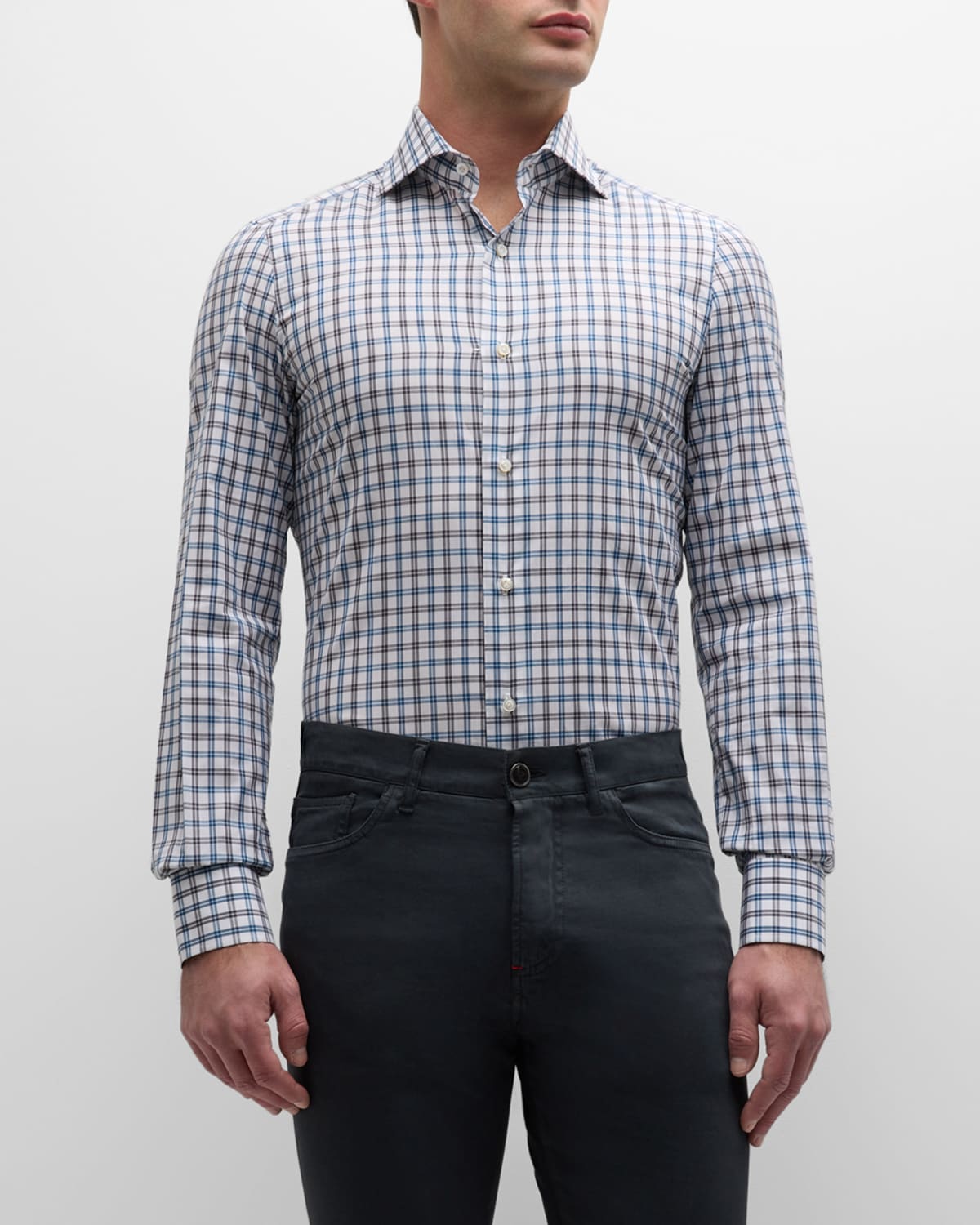 Isaia Men's Cotton Check Button-down Shirt In Blue