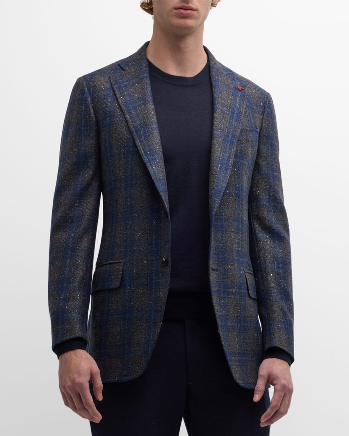 Isaia Men's Cashmere-silk Plaid Sport Coat In Medium Blue