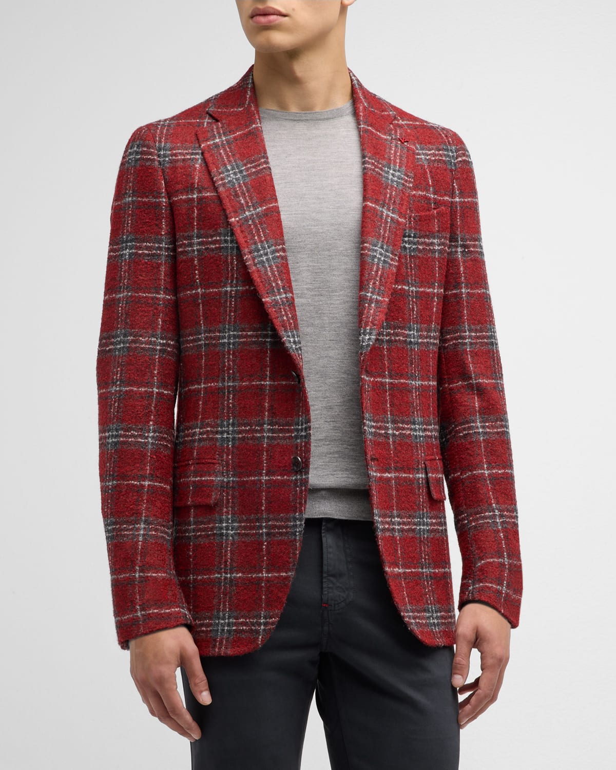 Isaia Men's Boucle Plaid Sport Coat In Light Red