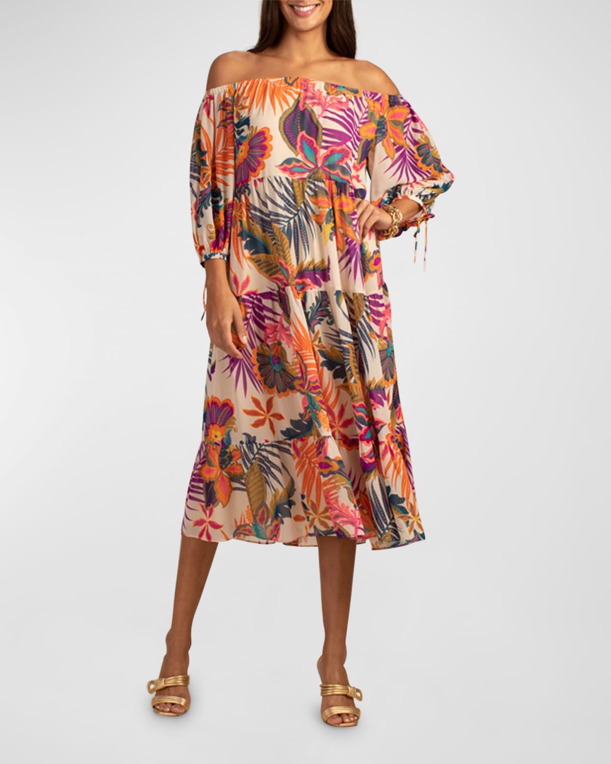 Cattleya Off-Shoulder Botanical-Print Dress