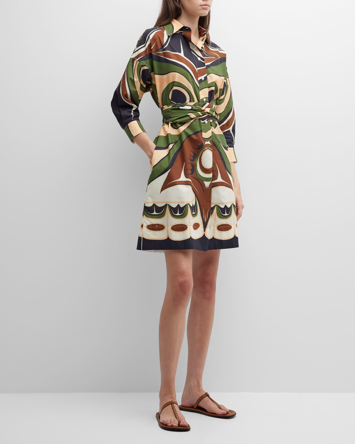Ekatery Belted Abstract-Print Mini Shirtdress