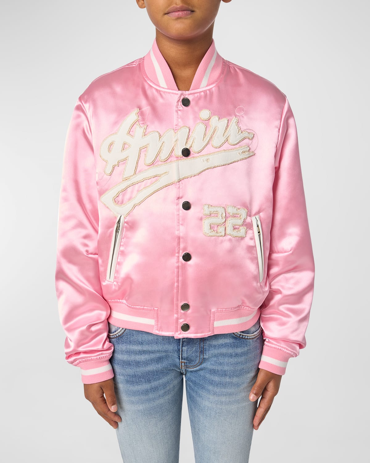Amiri Kid's Sateen Logo-print Bomber Jacket In Pink