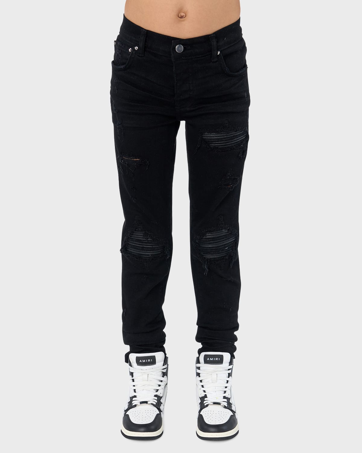Amiri Kid's Distressed Denim Jeans In Black