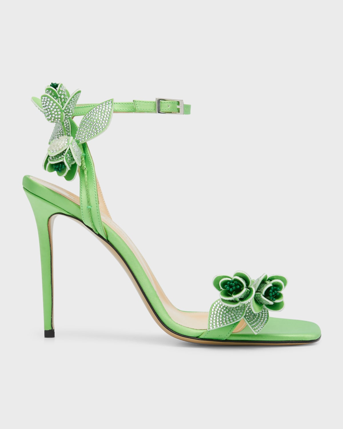 Mach & Mach Tulip Crystal Ankle-strap Stiletto Sandals In Green
