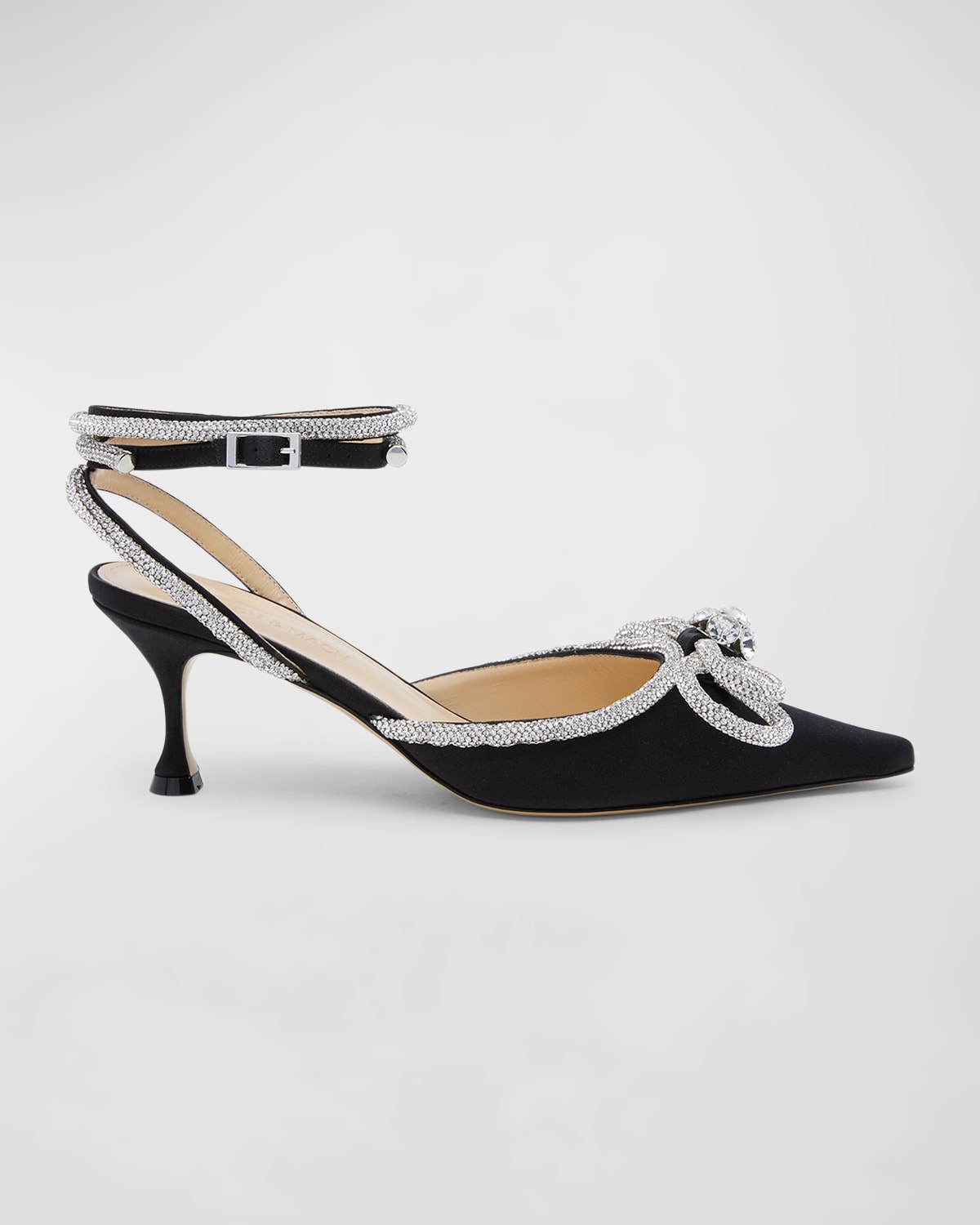Mach&mach 65 Double-bow Crystal-embellished Satin Pumps In Black