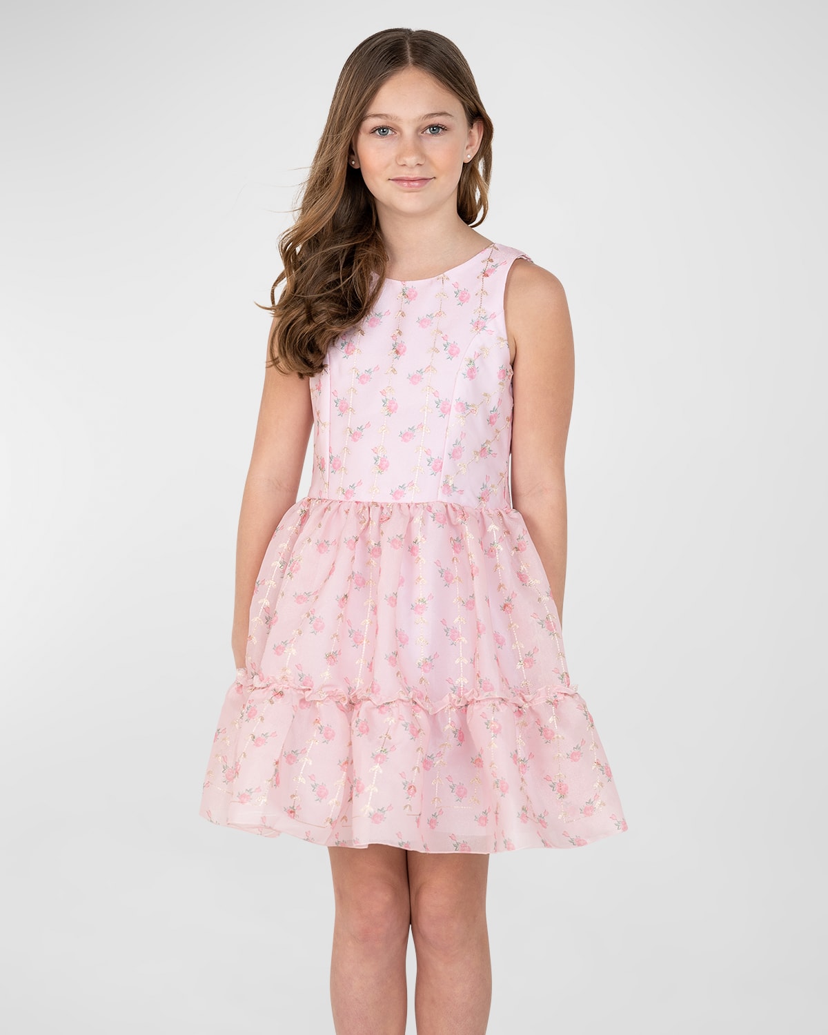 Zoe Kids' Girl's Cara Floral Organza Tiered Dress In Pink