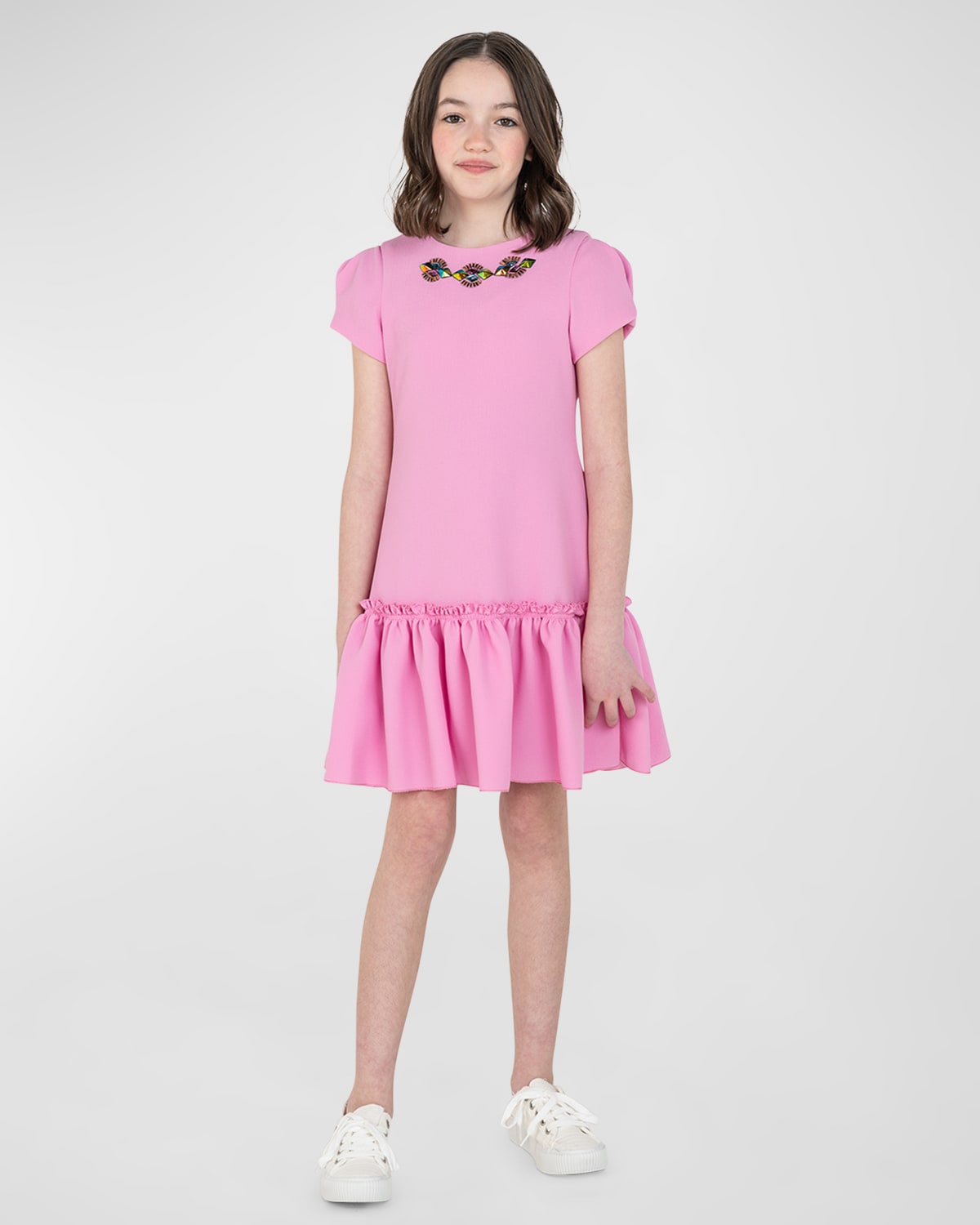 Zoe Kids' Girl's Astrid Jewel-trim Dress In Pink