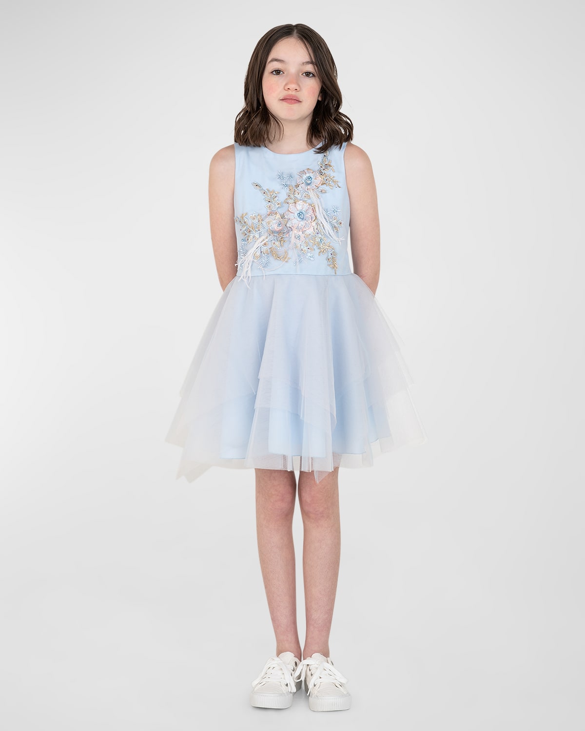 Zoe Kids' Girl's Thea Floral Applique Tulle Dress In Multi