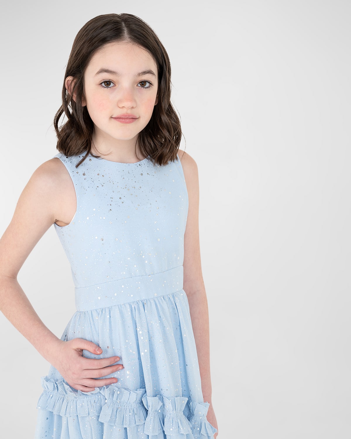 Zoe Kids' Girl's Celeste Metallic Ruffle-trim Dress In Blue