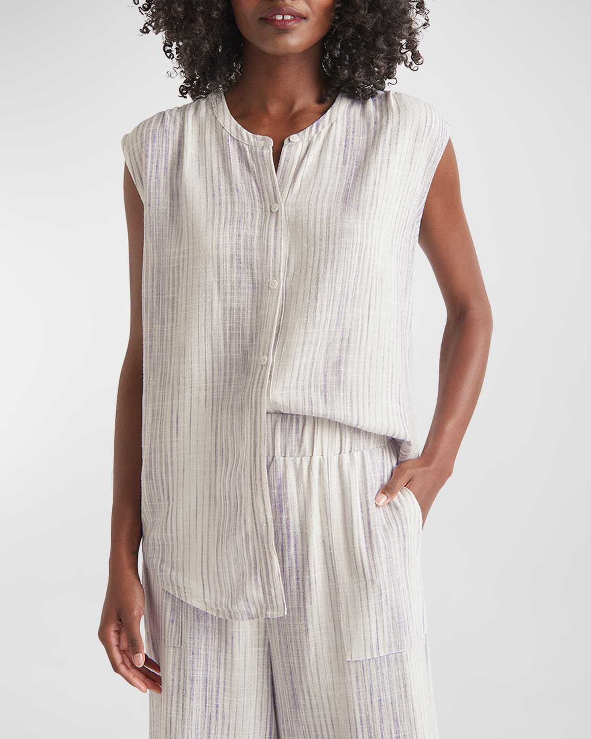 Lola Striped Sleeveless Button-Front Top