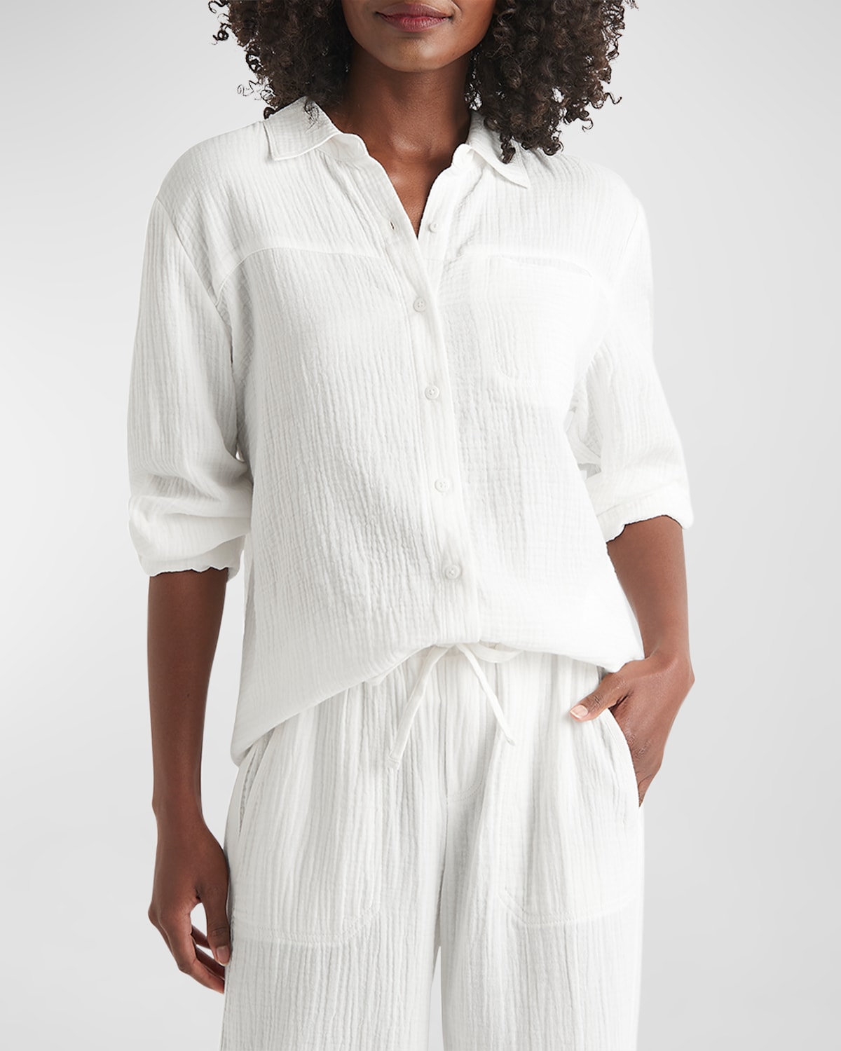 Splendid Kit Cotton Gauze Button-front Shirt In White