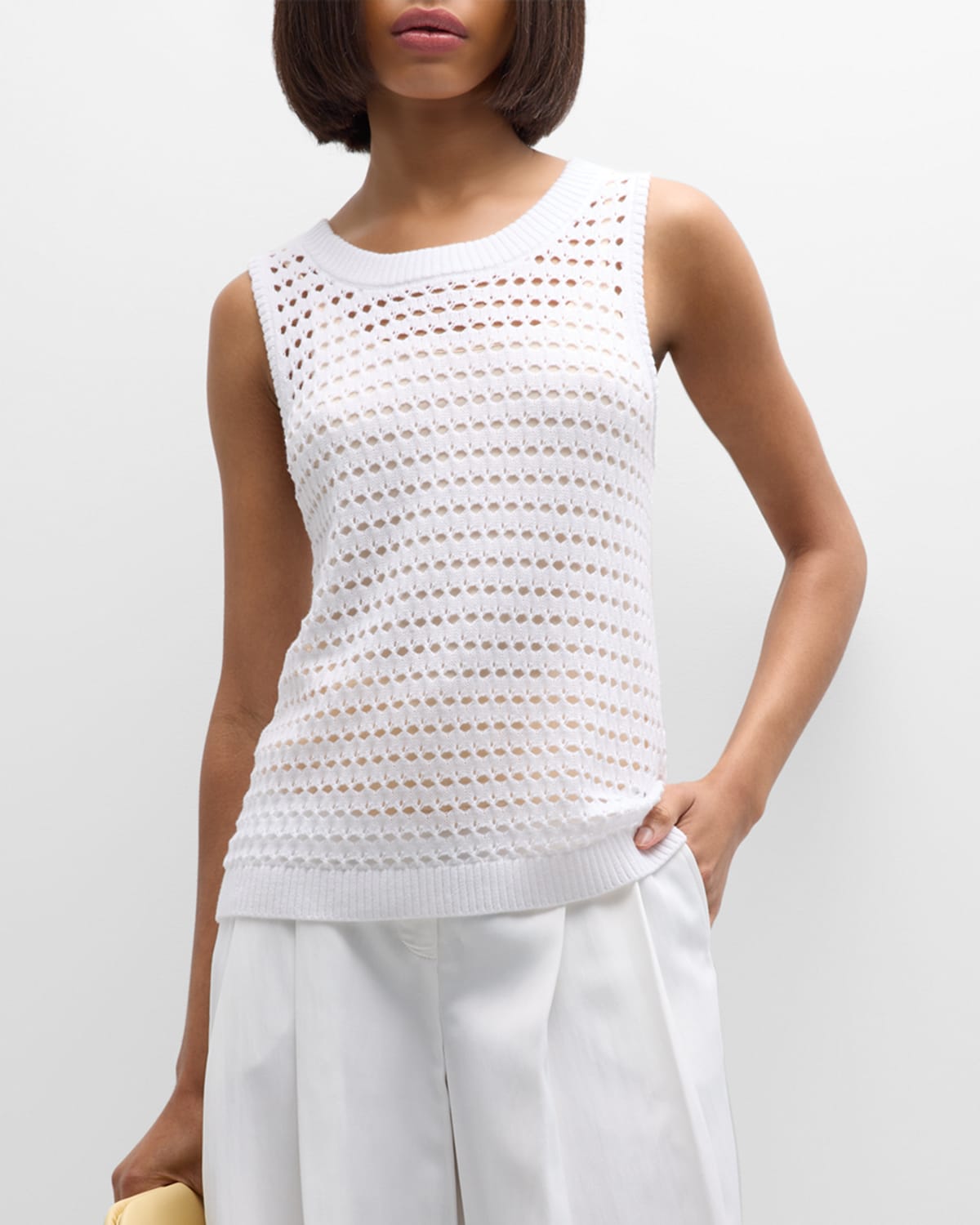 Splendid Asher Open Pointelle Sweater Tank Top In White