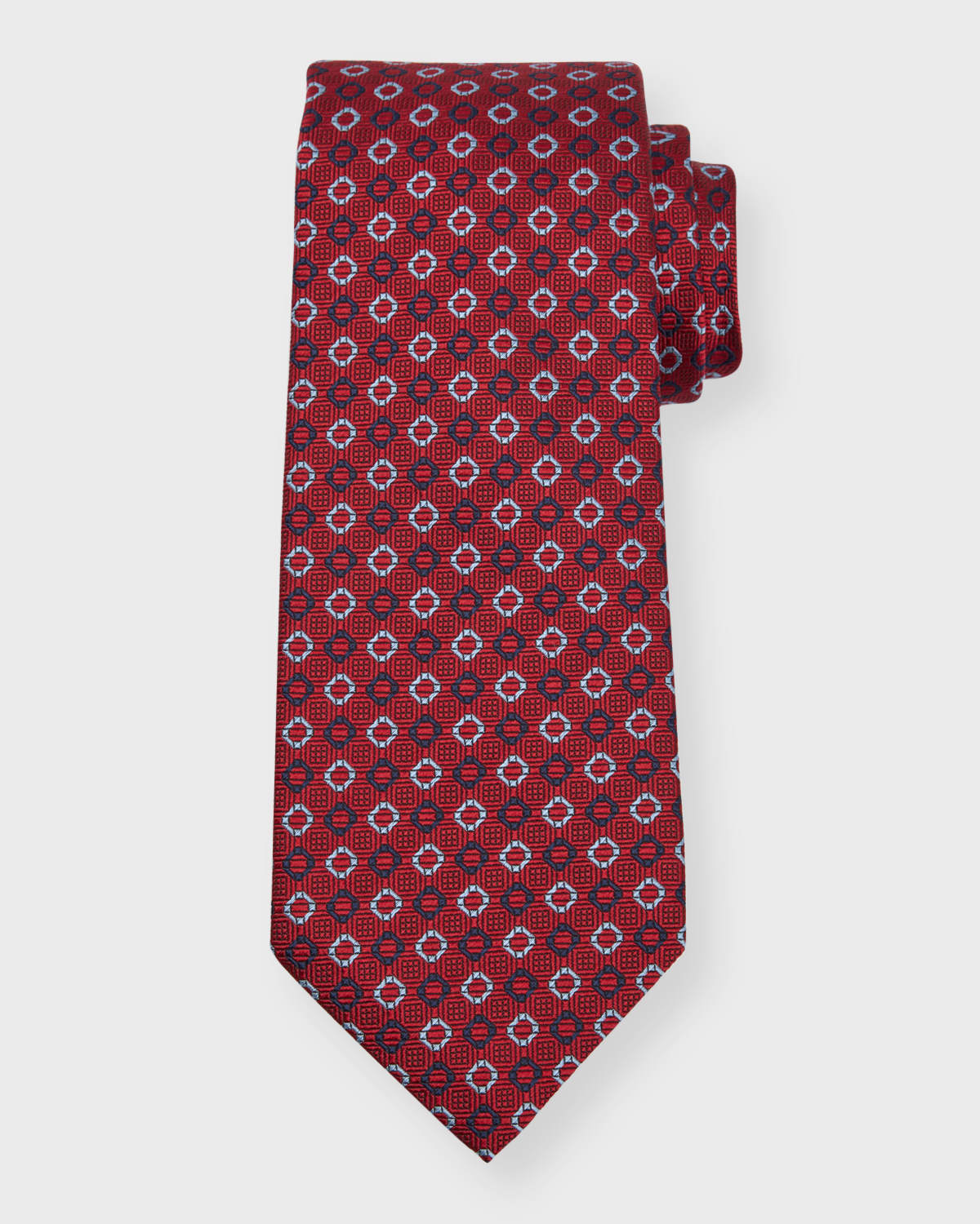 Isaia Men's Geometric Silk Seven-fold Tie In Dark Red