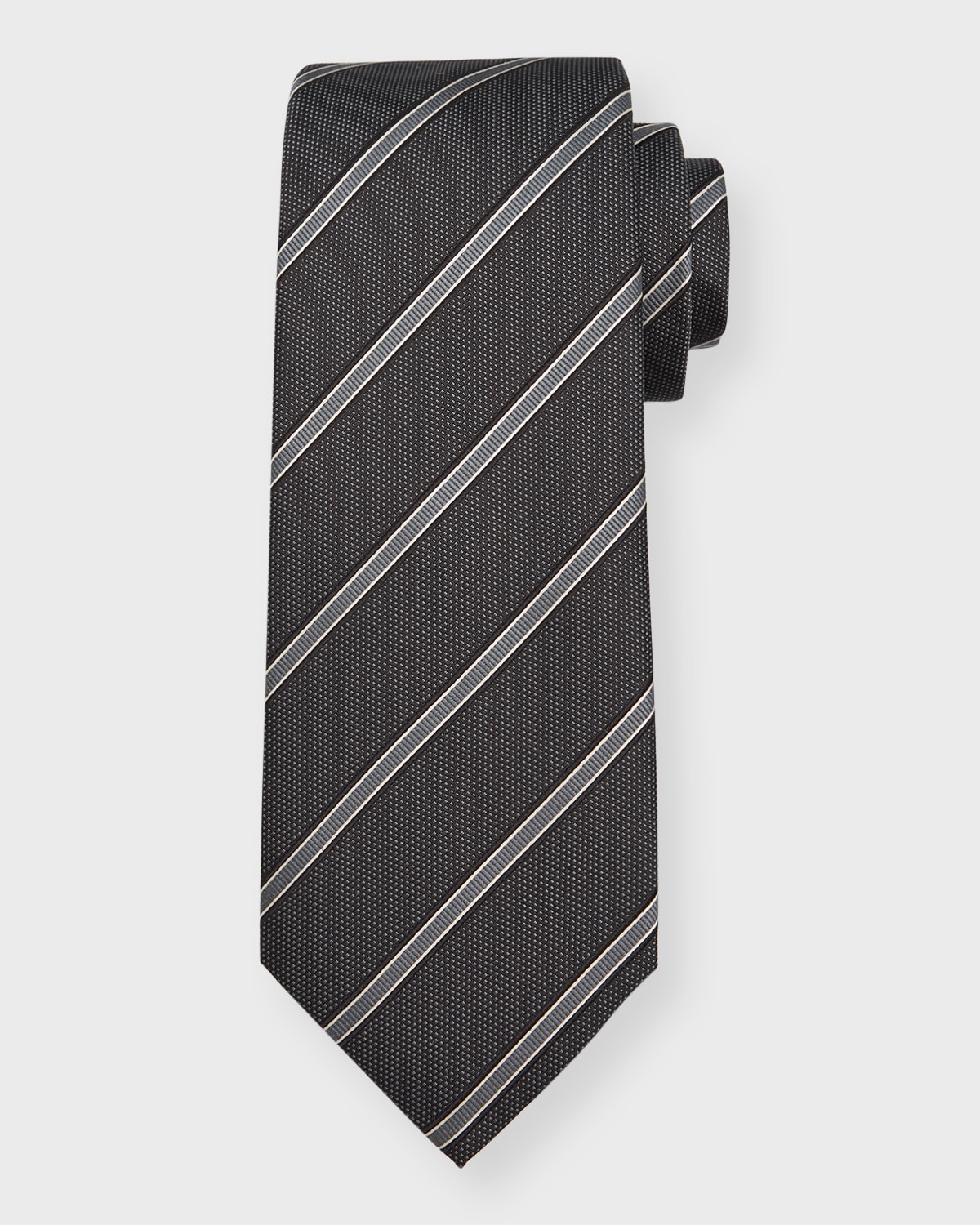 Isaia Men's Stripe Silk Tie In Dark Grey