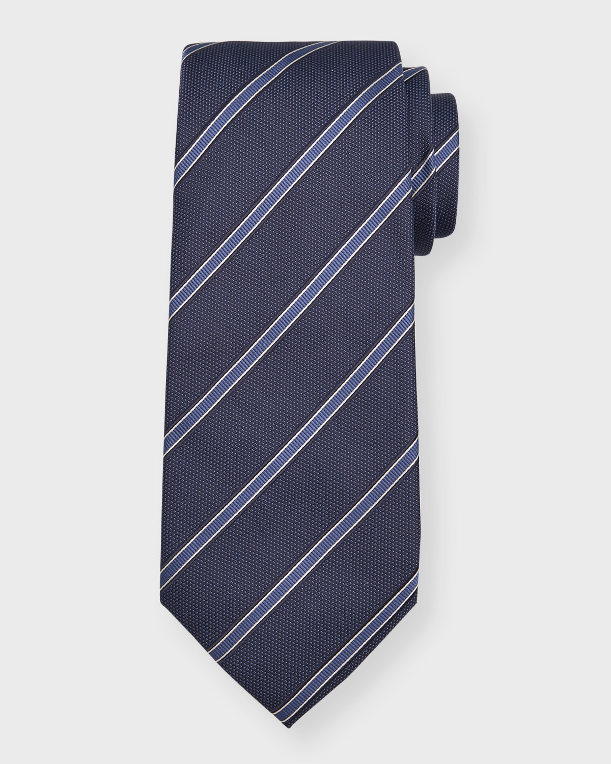 Isaia Men's Stripe Silk Tie In Medium Blue