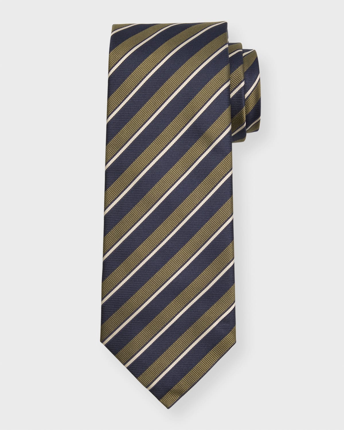 Isaia Men's Stripe Silk Tie In Green