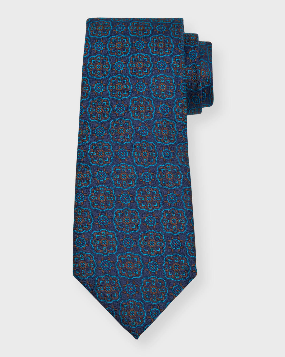 Isaia Men's Medallion Silk Seven-fold Tie In Blue