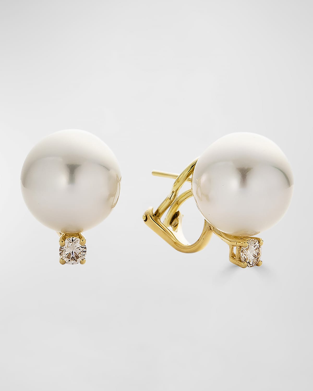 18K Yellow Gold 11mm South Sea Pearl and Diamond Earrings