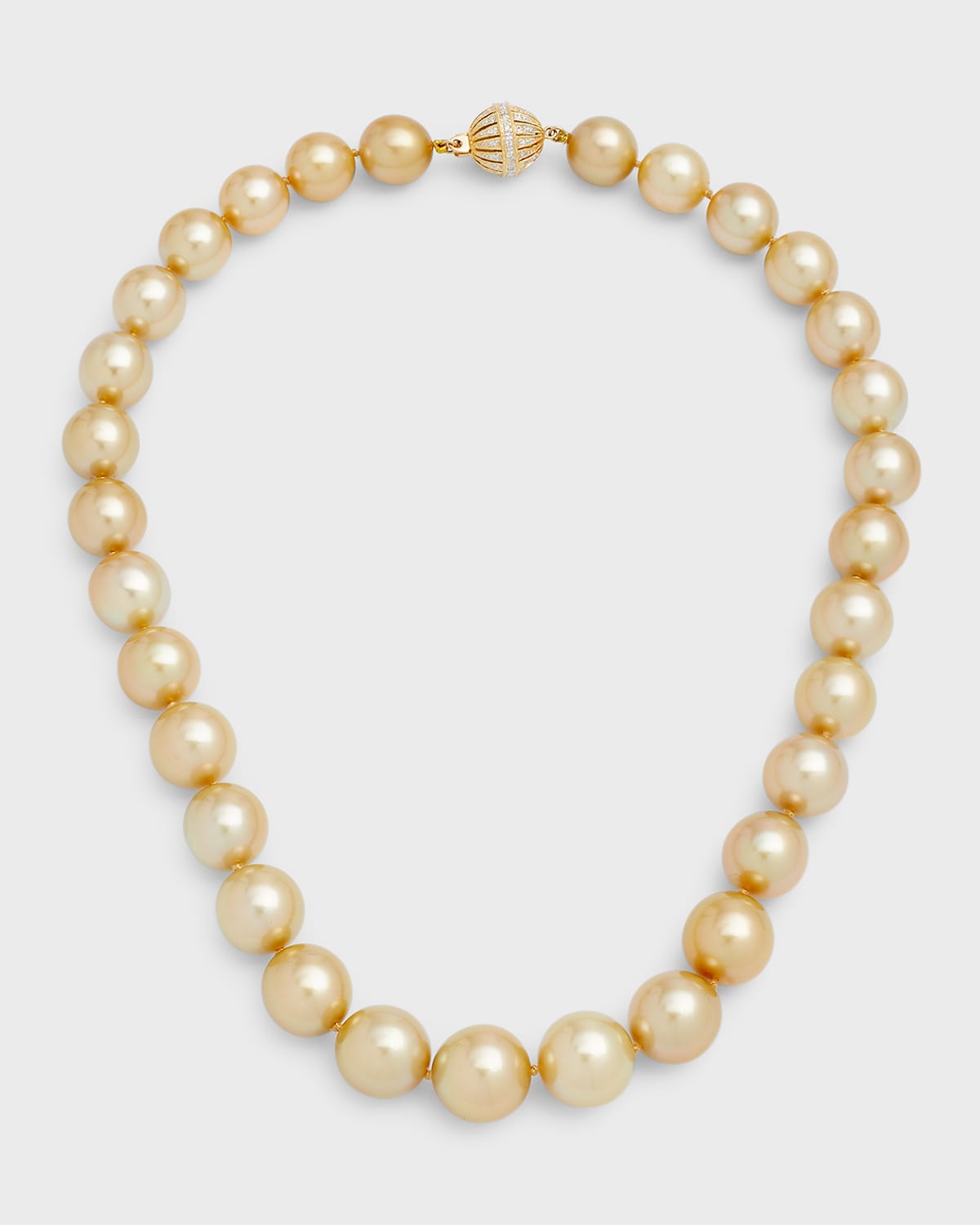 18K Yellow Gold Golden Pearl Necklace with Diamond Clasp, 18"L