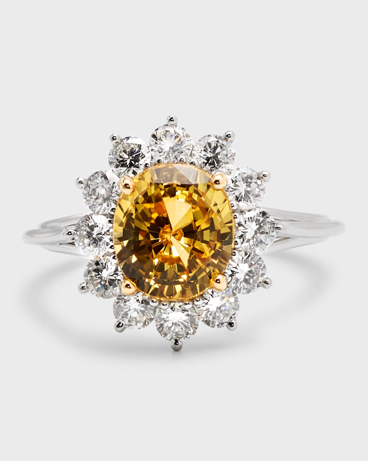 Nm Estate Estate Platinum And 18k Gold Yellow Sapphire Ring With Diamond Halo