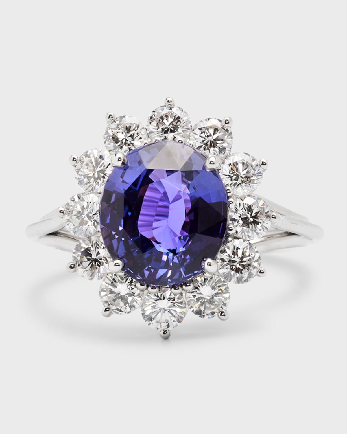 Nm Estate Estate Platinum Purple Sapphire Oval And Diamond Halo Ring